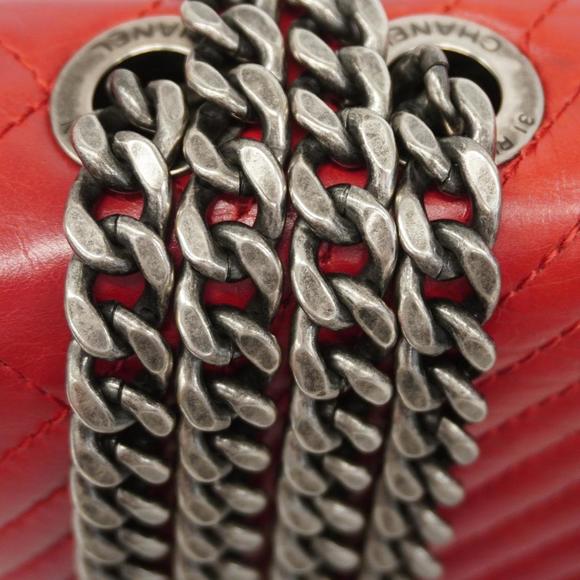 Chanel Shoulder Bag Matelasse Coco Boy W Chain Calfskin Red Women's - Picture 14 of 16